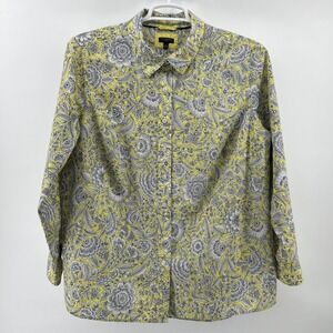 Talbots Plus Blouse Shirt Top Tunic Women's 2X Yellow Botanical Modern Classic
